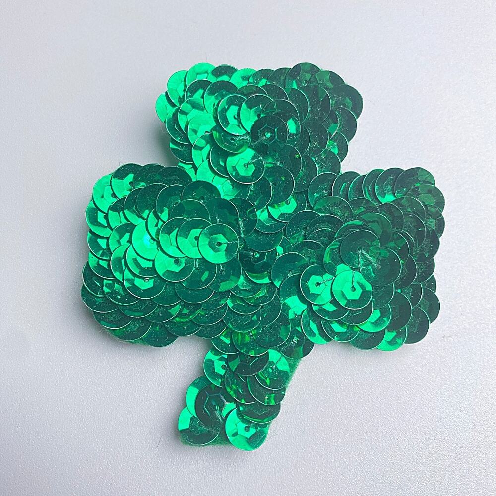 Handmade Green Sequin Shamrock Brooch St Patrick’s Day Pin